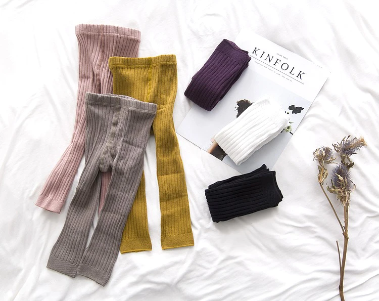 winter baby kids tights leggings high quality organic cotton ribbed dark purple leggings for girls kids and children