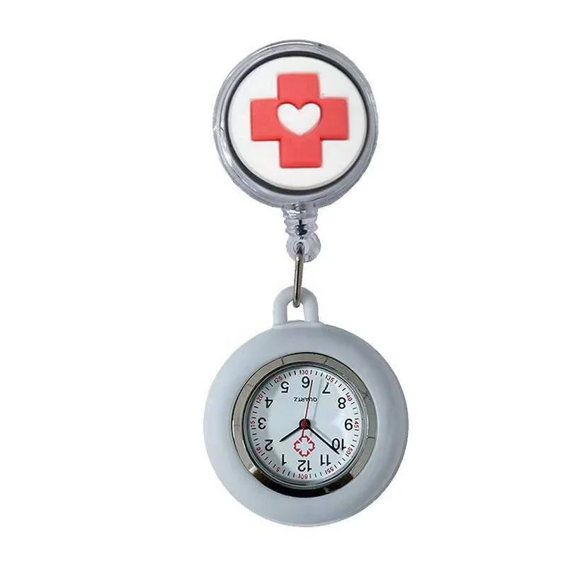 Nurse Doctor Retractable Pocket Watches Hospital Medical Badge Reel Love Heart Stethoscope Syringe Clips Watches