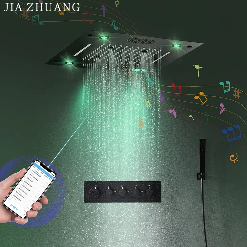 Потолочный умный светодиодный светильник для ванной комнаты, музыкальный накладной Радужный водопад, набор термостатического смесителя для душа