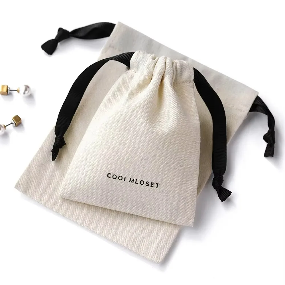 custom Canvas Drawstring Gift Bag Custom cotton earing ring jewelry packaging dust Drawstring dust Bag Small muslin cotton Bags