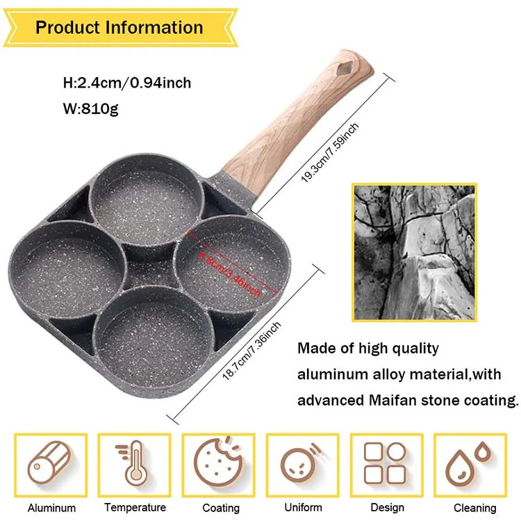 Wholesale 4 Hole Fried Eggs Mini Non Stick Frying Pan Homemade Burger Frying Pan For Kitchen