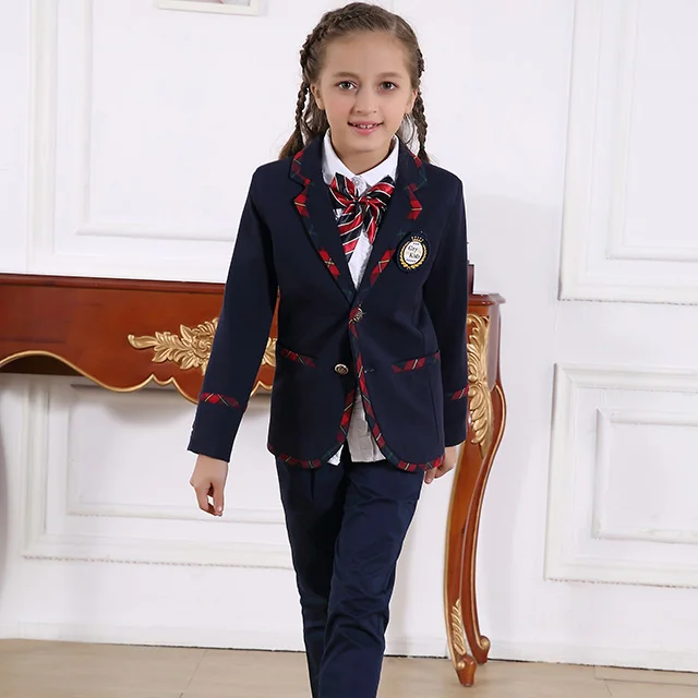 England Style Suits Spring and Autumn Royal Mature Kids Formal Wear Suits Office Design Children Blazer Sets Girls