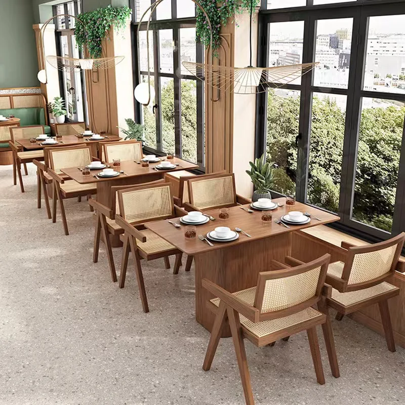 Southeast Asia style solid wood rattan card seat sofa designer Hong Kong style  coffee shop table and chair combination
