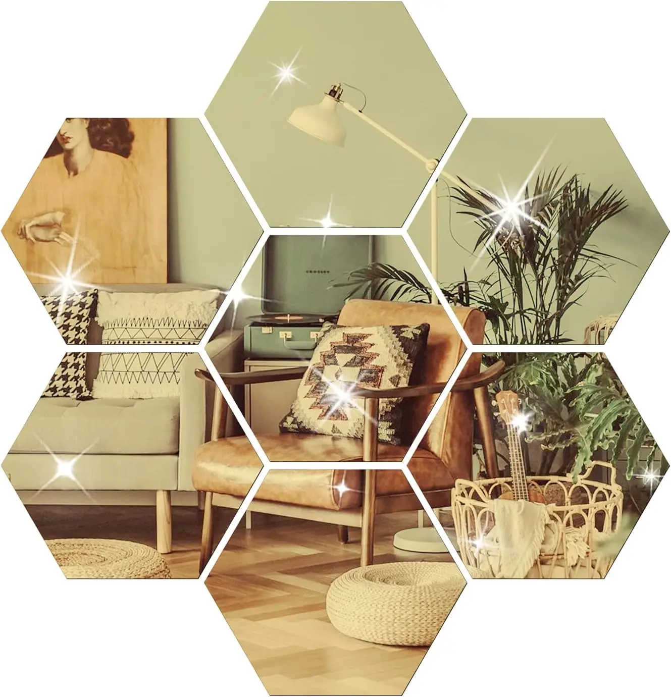 Hexagon Silver Mirror Wall Stickers Removable Acrylic Mirror Setting Honeycomb Wall Sticker Decal Home Background Decoration