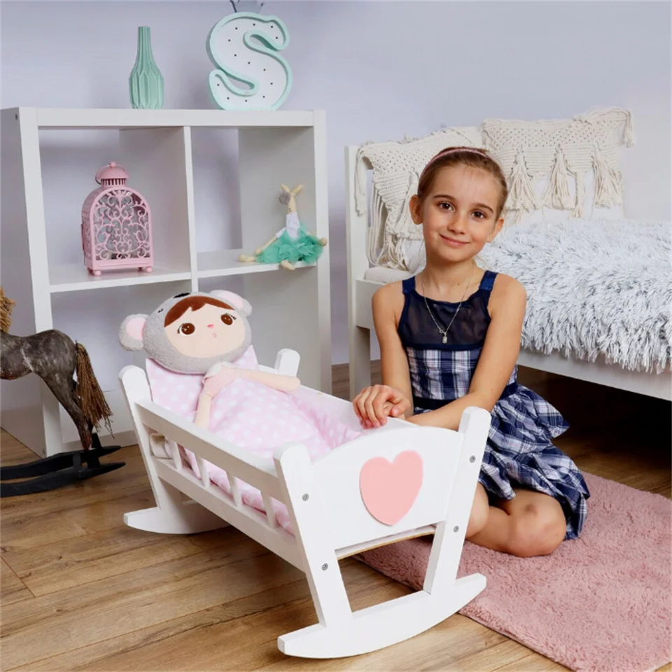 White  Wooden Doll Play Cradle for Kids baby wooden cot baby crib bed wood