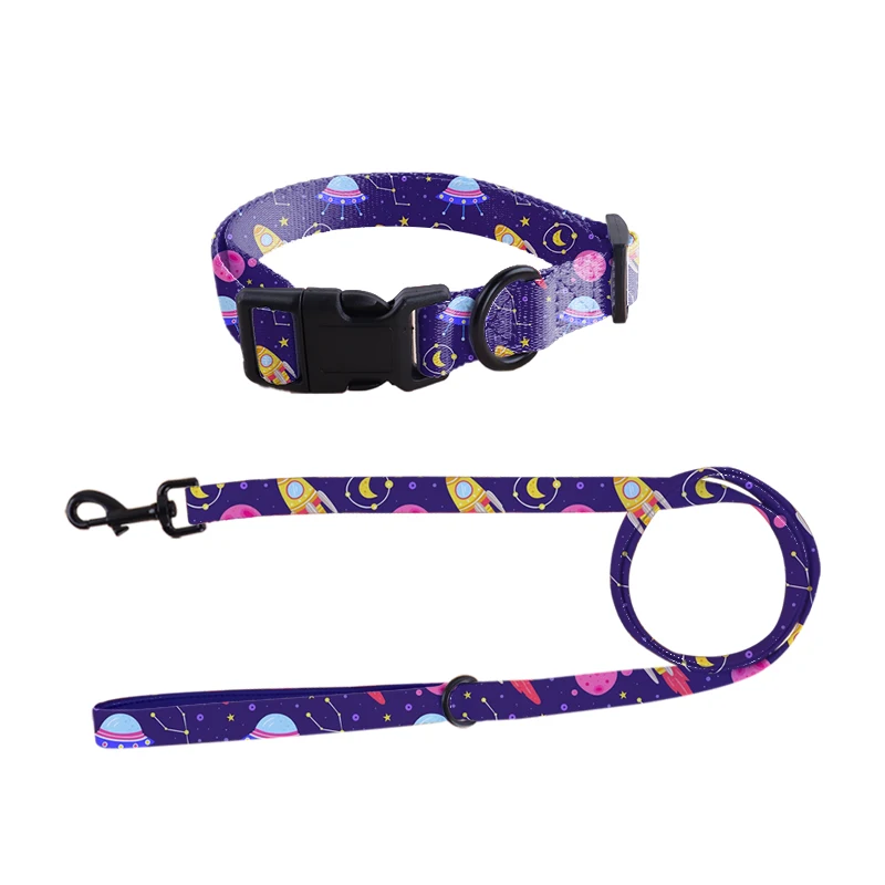 Neoprene Printed No Pull Purple Pet Vest Collar Leash Soft Padded Cat Dog Leash Leads Step In Lock Adjustable Luxury Dog Harness