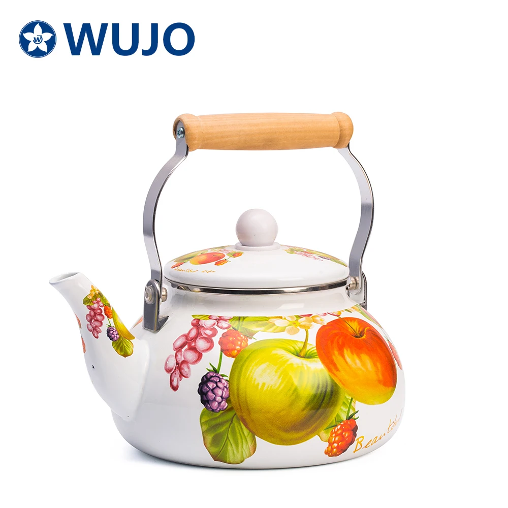 Турецкий эмалированный чайный чайник с деревянной ручкой оптом
