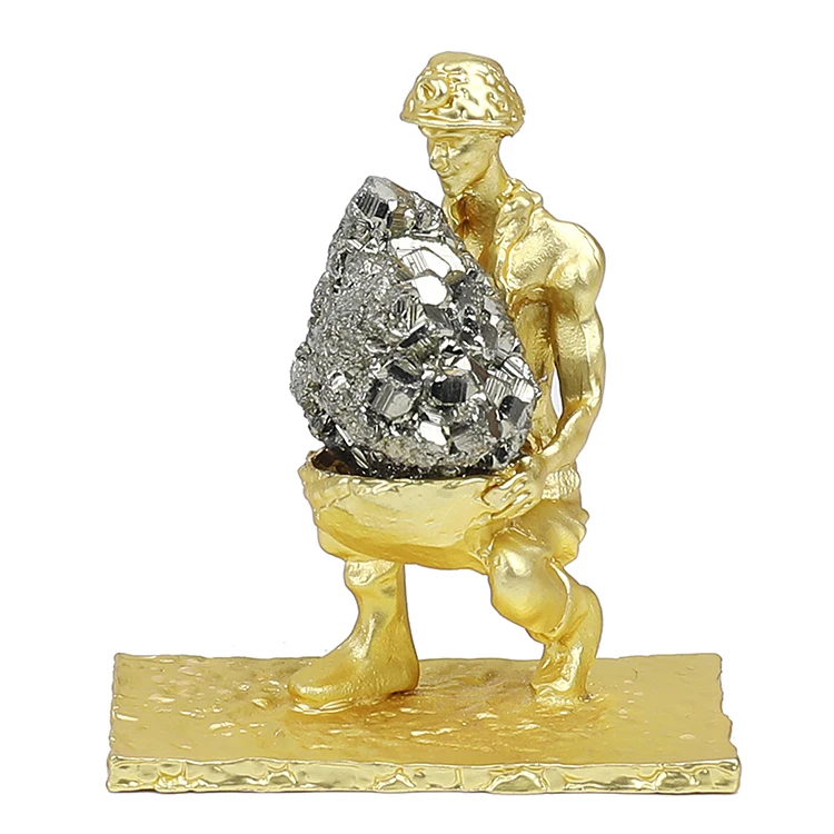 Bohemian Cheap Gold Plated Boho Natural Pyrite Holding Miner for Interior Accessories Ornaments Home Decor Decoration Luxury