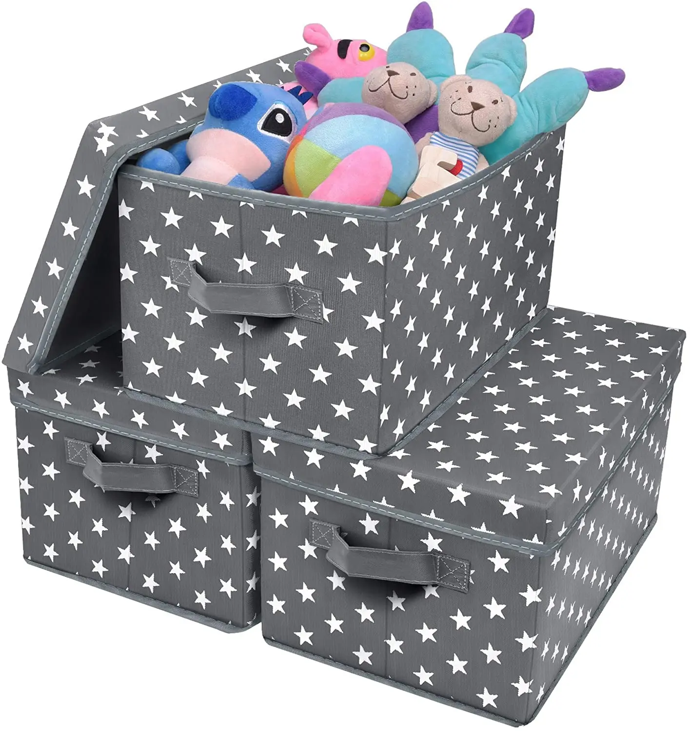 Decorative Storage Boxes with Double Open Lid and Handles, Extra Large Bins For Storage, Gray