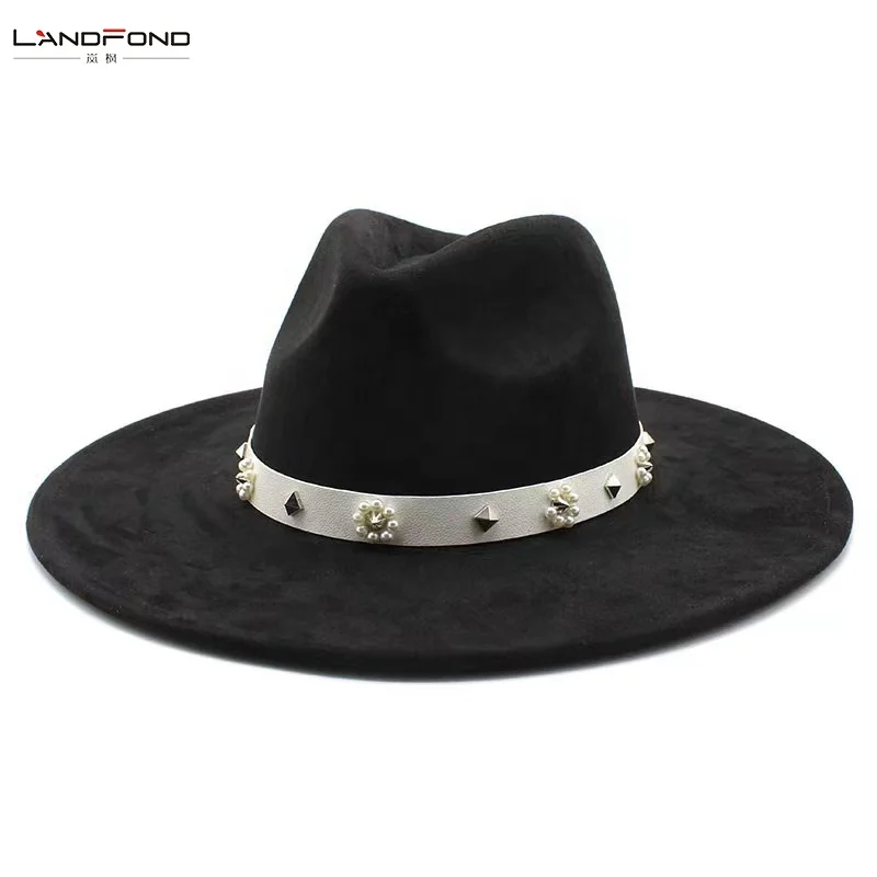 Landfond accessory Autumn winter Suede jazz hat with large brim Fedora Hat