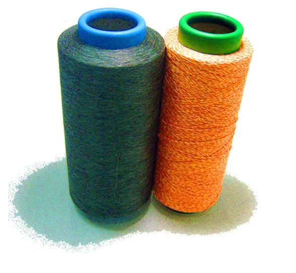 100% полиэфирная пряжа, катионная пряжа, эффект меланж, конопля, серая, веревочно-серая