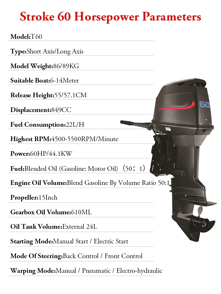 High Quality 15HP 18HP 30HP 40HP 60HP 85HP Inflatable Fishing Motor Outboard Boat Engine