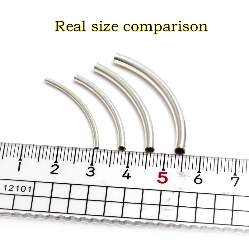 XD P151 925 sterling silver smooth metal curved tube spacer bead 925 sterling silver elbows DIY bracelet accessories