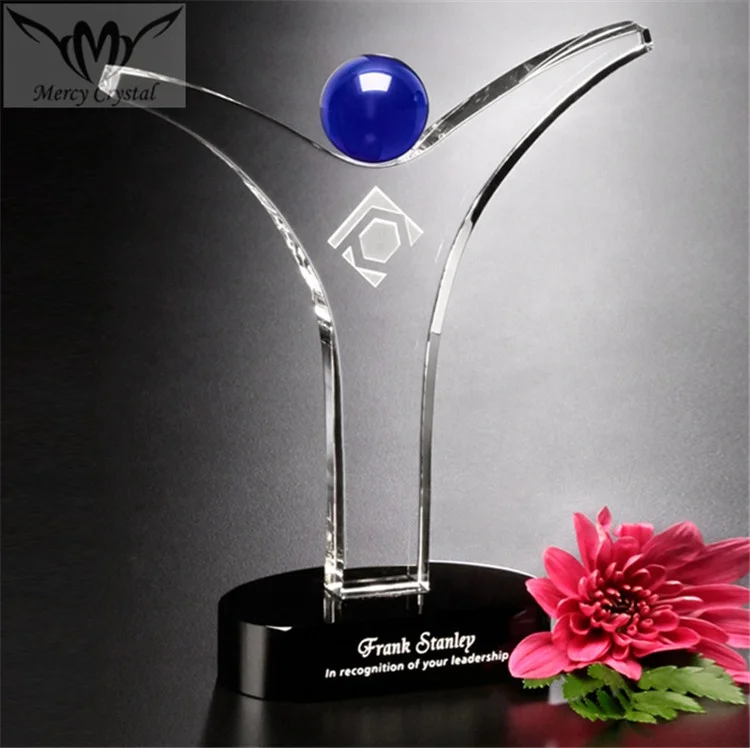 Custom Engraved Crystal Figure Trophy for Team Up Honor Awards