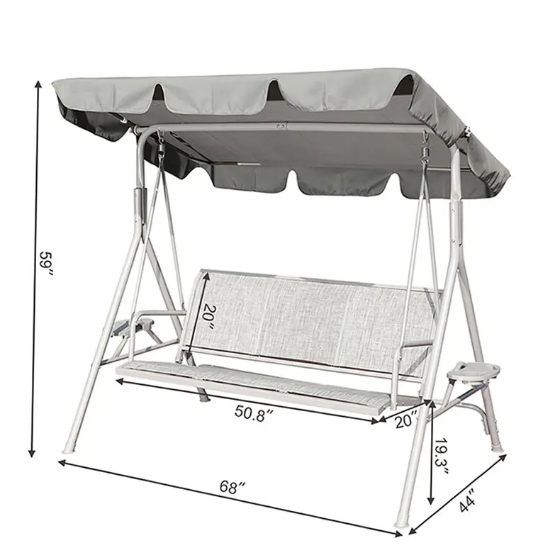 Comfortable Outdoor 3 Person Patio Swing Seat Garden Hammock Swinging Chair with Adjustable Canopy