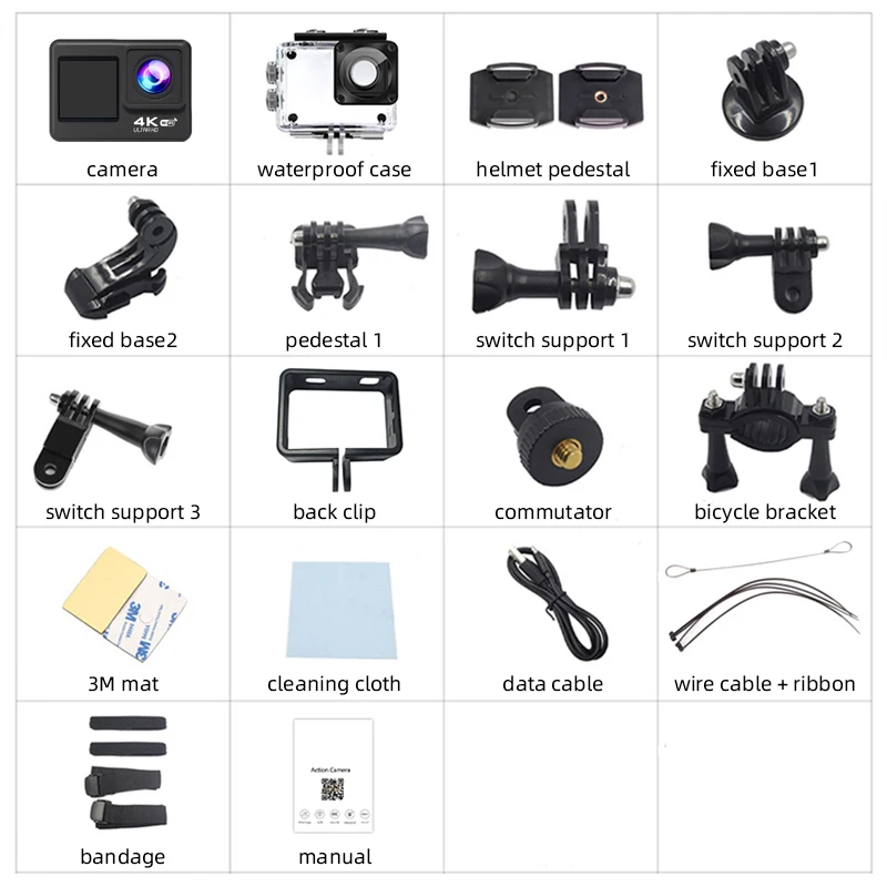 Action & sports camera 4K with wifi and remote control dual screen 2.0+1.3 inch
