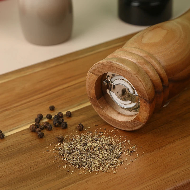  Multi Size Kitchen Spice Tools Rubber Wood Pepper Mill Salt Grinder with Ceramic Core Black Red White Color