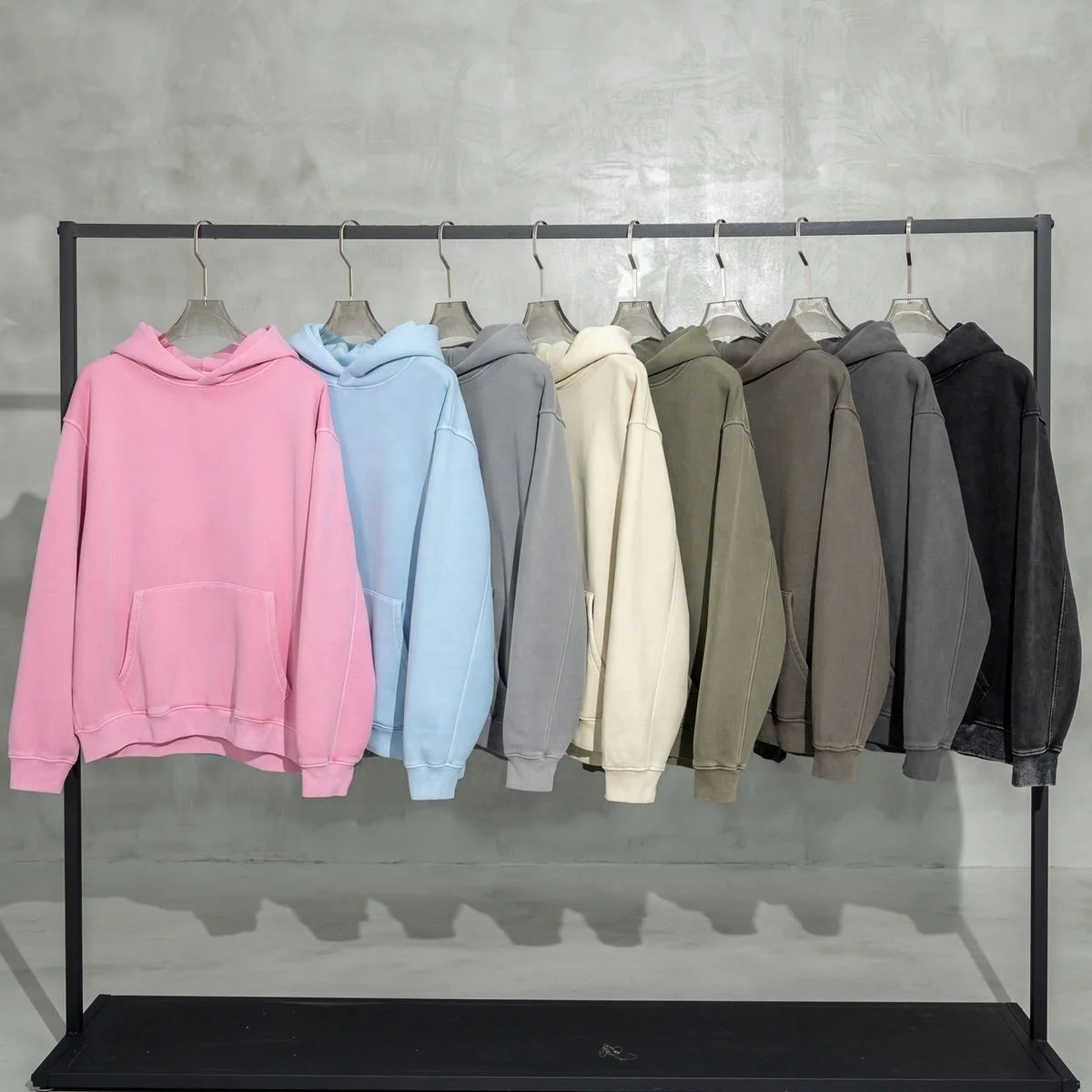 OEM wholesale 355gsm 42%cotton 58%polyester blank plain plus size unisex clothes custom puff print vintage wash fleece hoodie