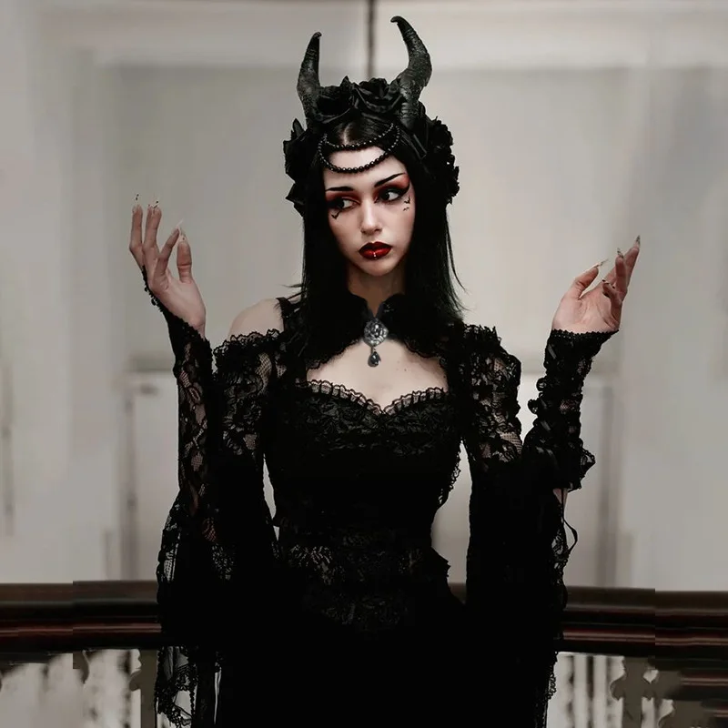 Y2K Vintage Black See Through Cover-ups T-shirts Grunge Summer Women Streetwear Gothic Sexy Lace Mesh Flared Long Sleeve Smock