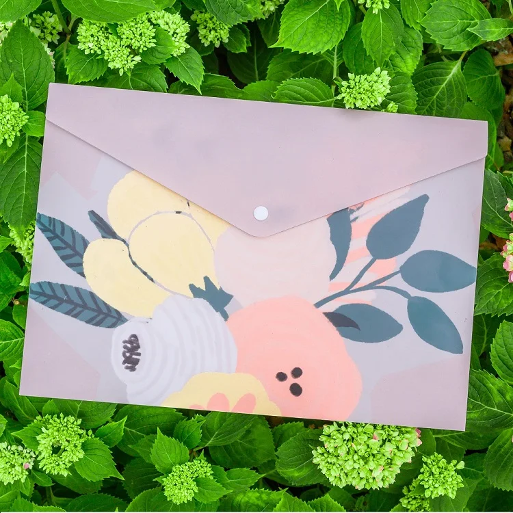 A4 custom PP plastic file bags document wallet file envelope folder with snap button for document stationery tools organization