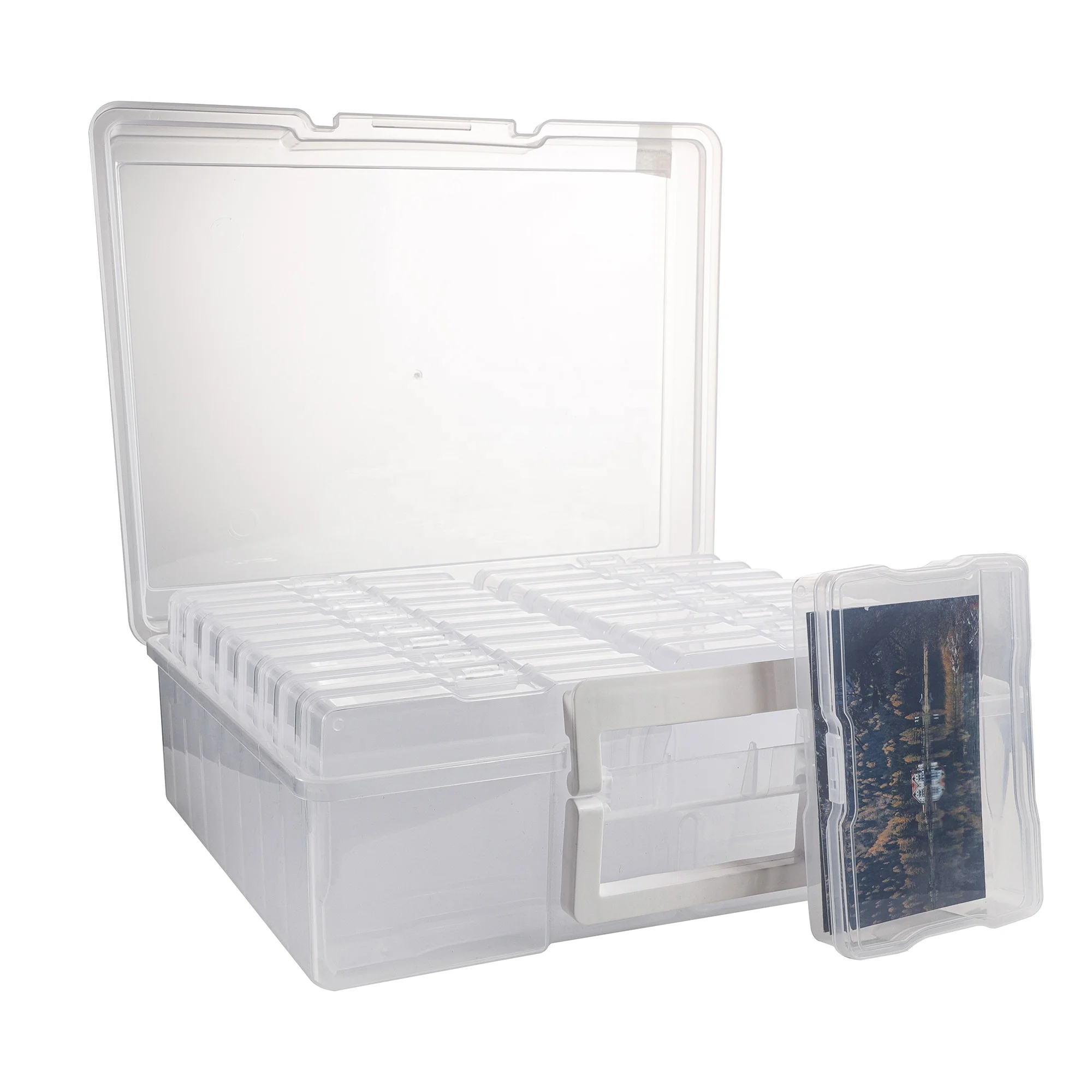 plastic photo card storage container with 16 mini cases photo storage box 4x6 transparent plastic container