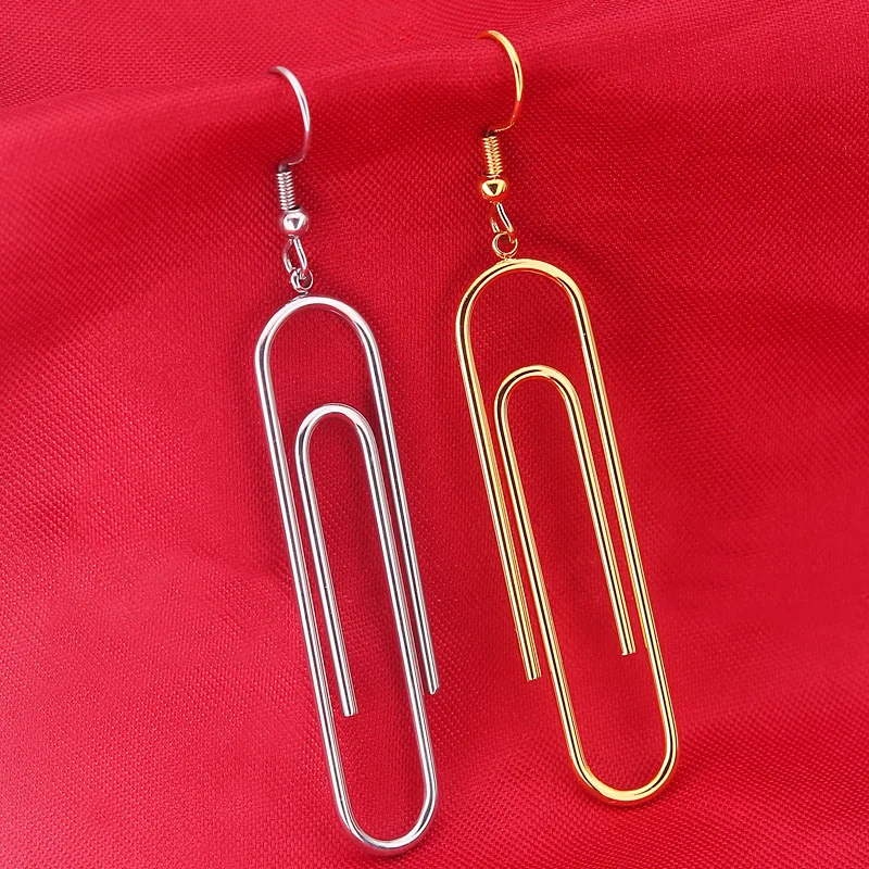 Charm Popular Statement Jewelry Stainless Steel Big Long Paper Clip Women Drop Earrings
