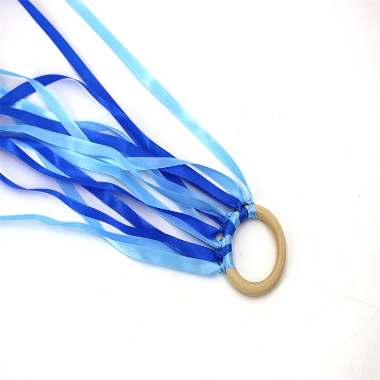 Rainbow Ribbon Rattle Natural Wooden Wind Wand Dancing  Learning newborn teether montessori educational toy wooden Sensory Toys