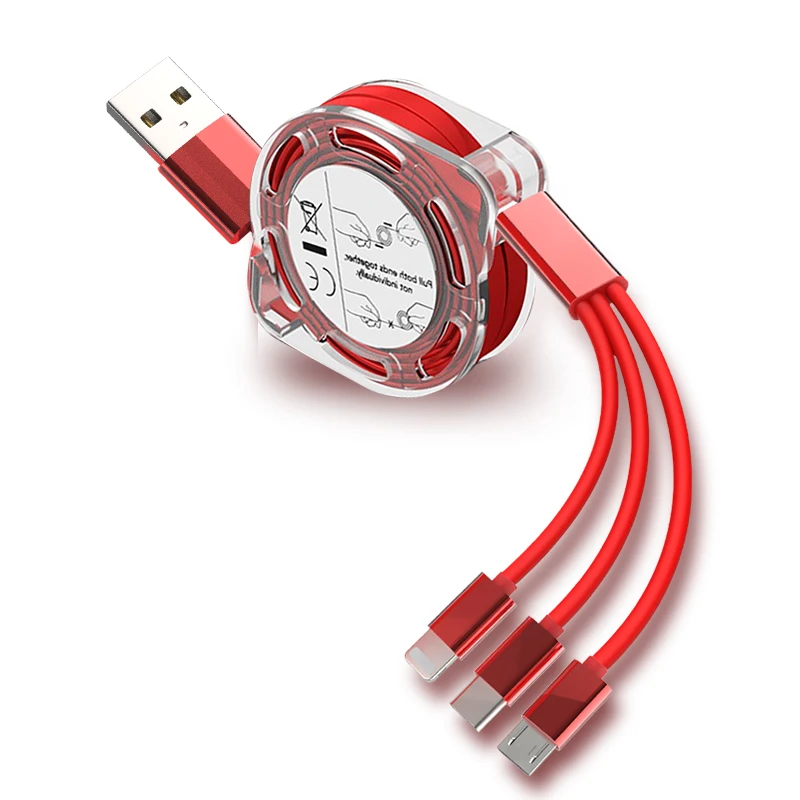 
Dragon master 3in1 Retractable USB Type C Micro USB charge Cable for mobile phone Charger Cable 1m 2.4A Fast Charging TPE cord 
