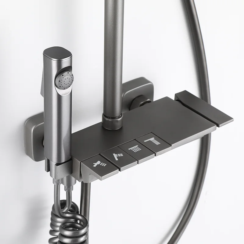 Gun Grey Key Shower Set Bathroom Thermostatic Shower Head Shower