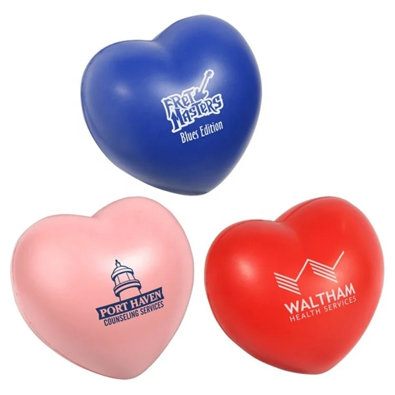 Custom Logo Printing PU Foam Stress Ball Heart Shape Anti Stress Foam Ball Stress Reliever Balls for Business Gifts