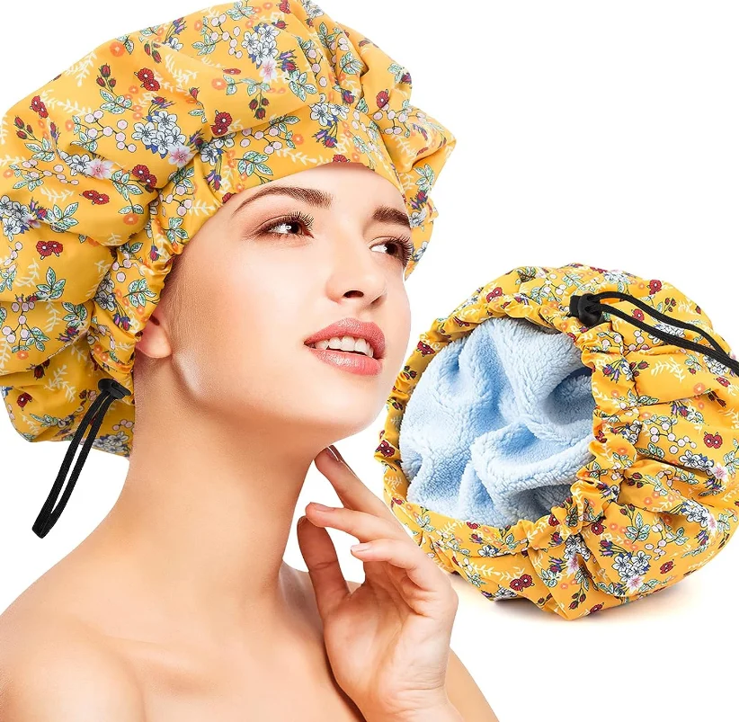 Hot Sale Water Shower Cap Double Layers Microfiber Terry Lined with Dry Hair