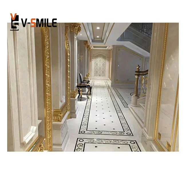 Natural waterjet marble flower designs waterjet marble medallion tile for interior hotel palace project