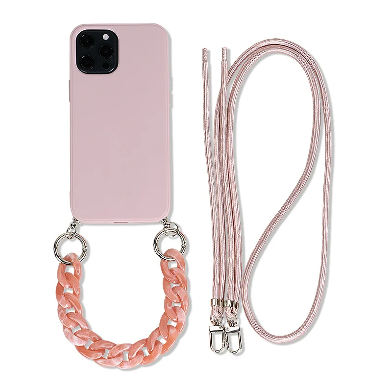 TPU Mobile Cell Phone Protective Case with Crossbody Necklace Bracelet Style chain Strap for kinds of iPhone 11 12 13 Pro Max