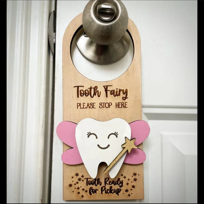 Encourage Gift for Kids Room Decor  Tooth Fairy Door Hanger wooden  tooth fairy  money  Holder