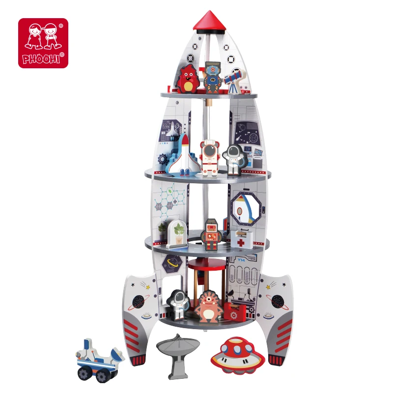 Детская развивающая классическая деревянная игрушка в виде ракеты для детей 2 +