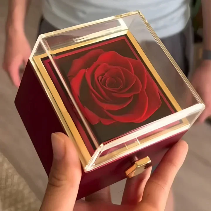 Valentines Mother Day Eternal Rose Preserved Rose Flowers in a Acrylic Box Preserved Rose in Ring Box