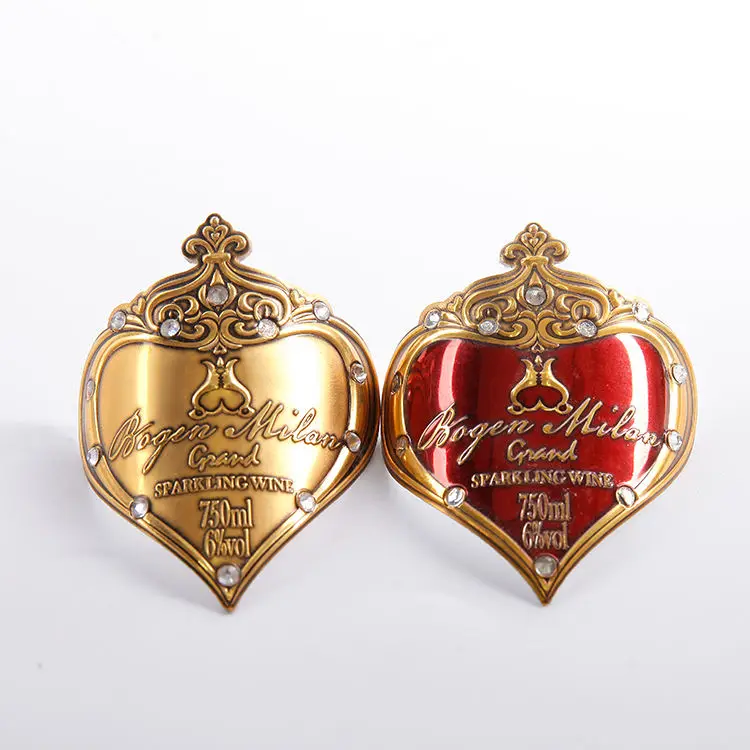 Wholesale Custom Wine Bottle Labels Chrome Aluminium Luxury Wine Bottle Labels With Adhesive