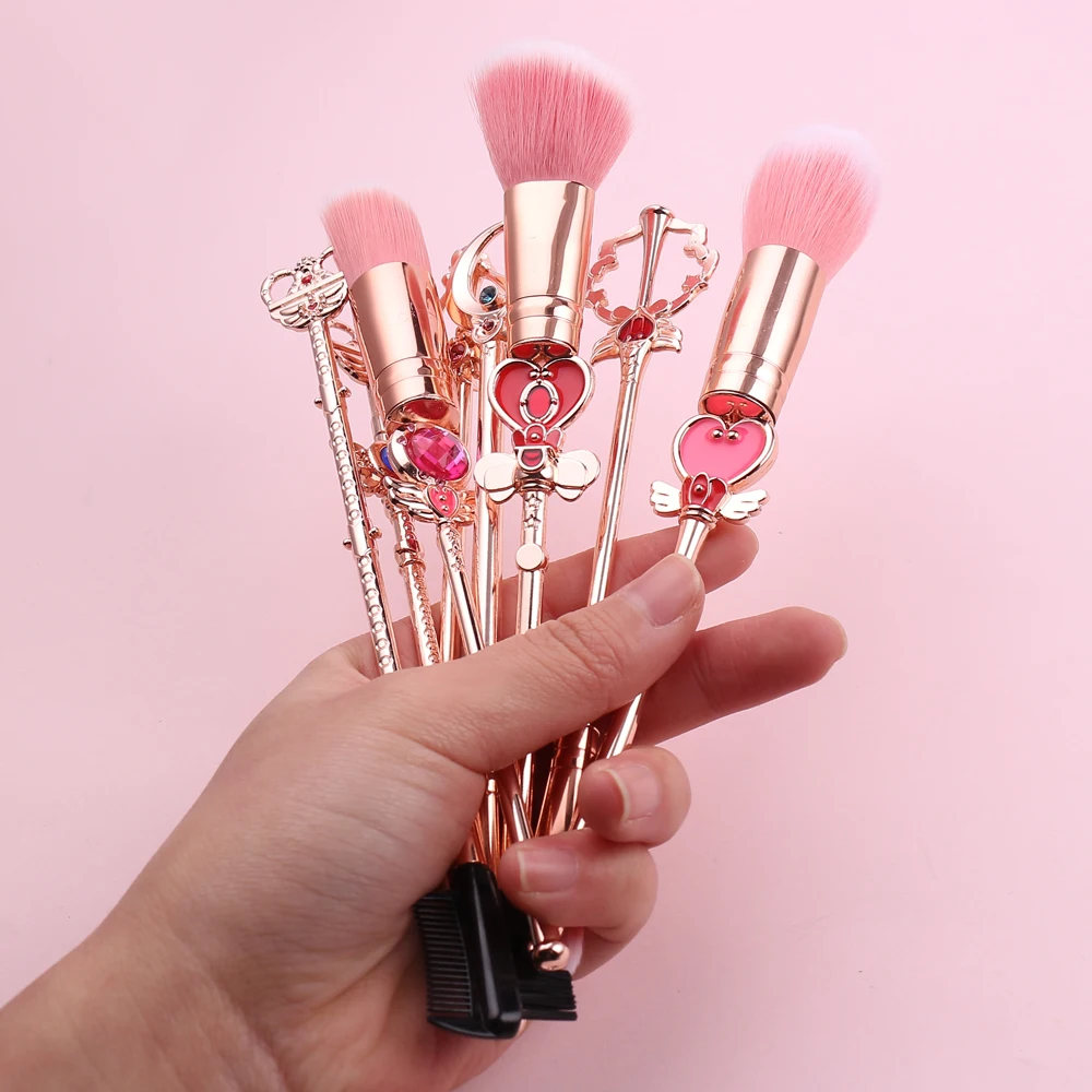 Amazon Hot Selling Rose Gold Anime Cartoon Metal 8pcs Synthetic Makeup Brush Set Cosmetic