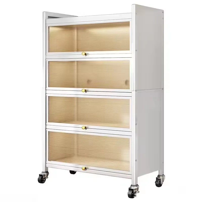 New kitchen storage rack hole plate dining side cabinet kitchen shelf with flipped dust-proof door kitchen storage cabinet