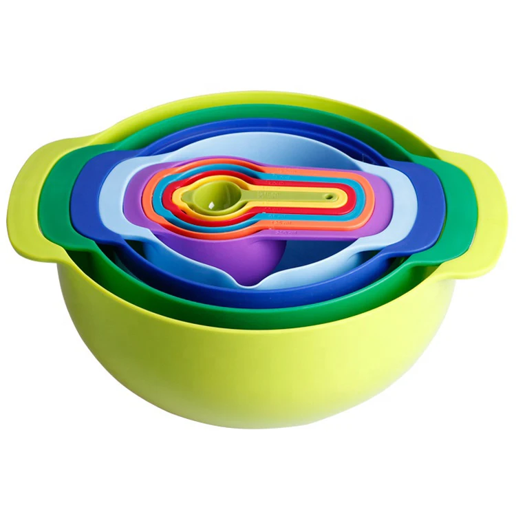 Bol a service measuring bowl set with measuring cup spoon, 10pcs set melamine plastic colorful measuring bowl