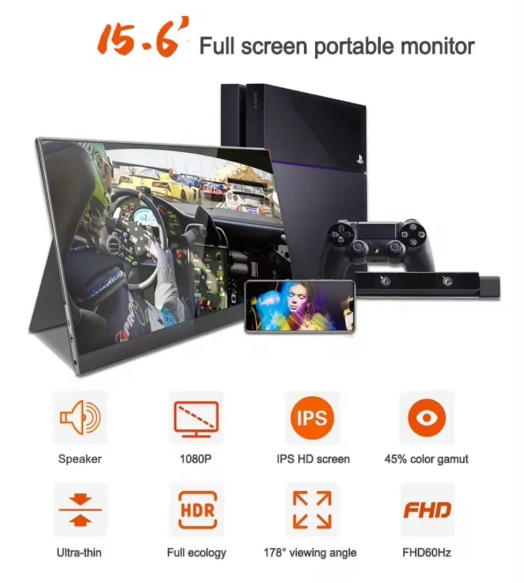 Factory Wholesale 15.6inch Portable Screen Laptop LCD Type-C IPS Full HD Gaming Portable Monitor