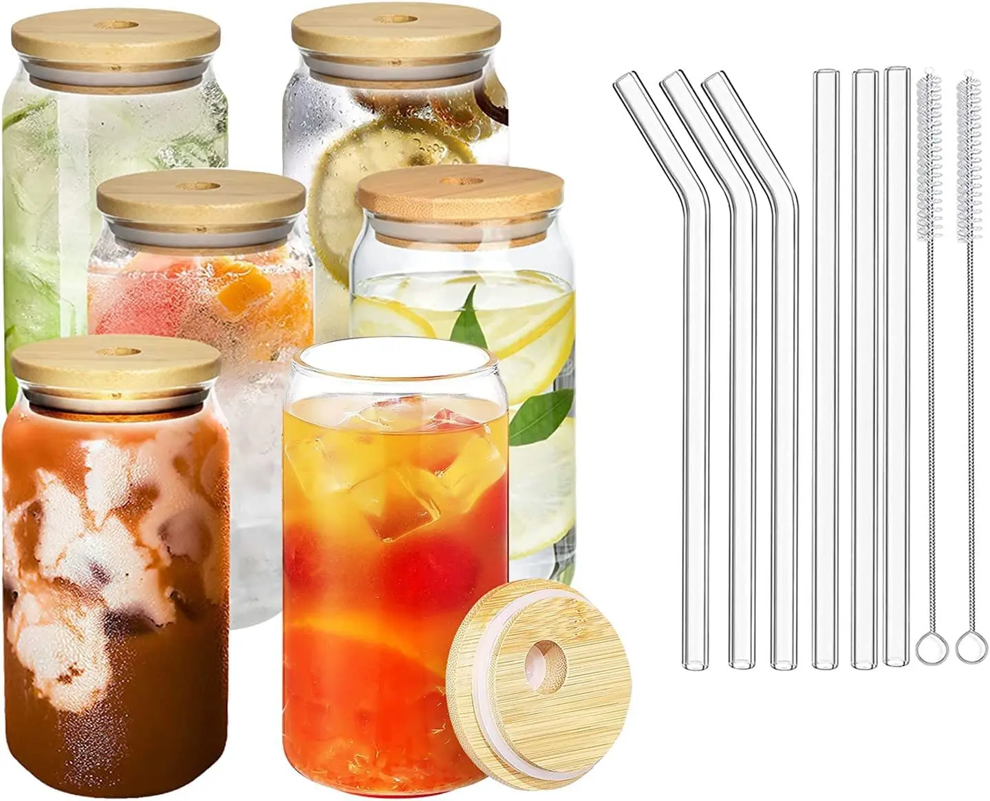 Custom Glass Tea Coffee Cup12oz 16oz Soda Pop Clear Can Shaped Beer Beverage Glass Cups Mugs With lid and straw