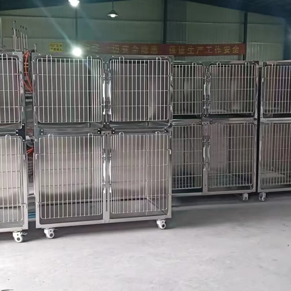Hacenor Veterinary Stainless Steel Dog Cages Pet Icu Cage Vet Cage Bank  With Wheels For Animal Hospital