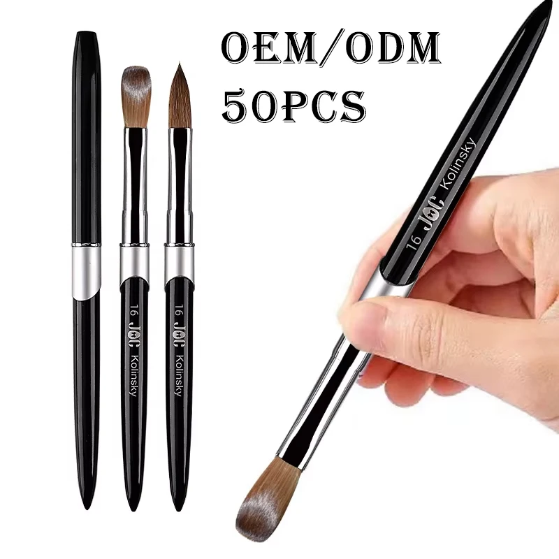100% Pure Kolinsky Hair Nail Art Brush Round Nail Oval Brush Acrylic OEM Logo Black Color Handle