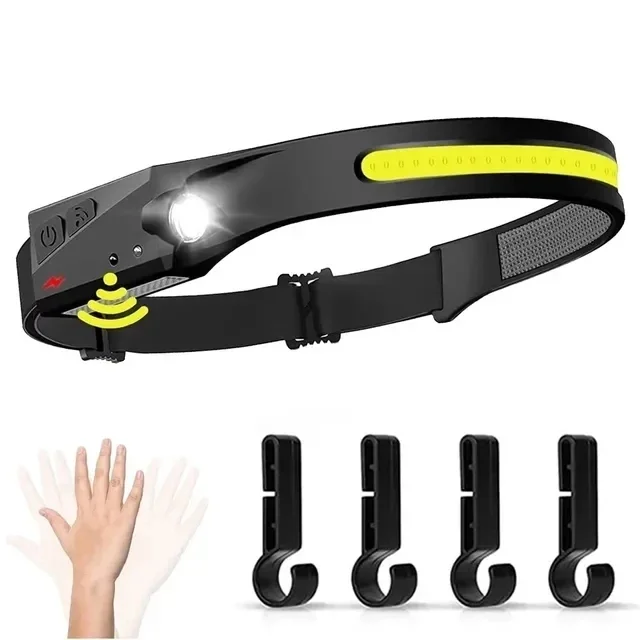 Induction Headlamp COB LED Head Lamp with Built-in Battery Flashlight USB Rechargeable Head Torch 5 Lighting Modes Head Light