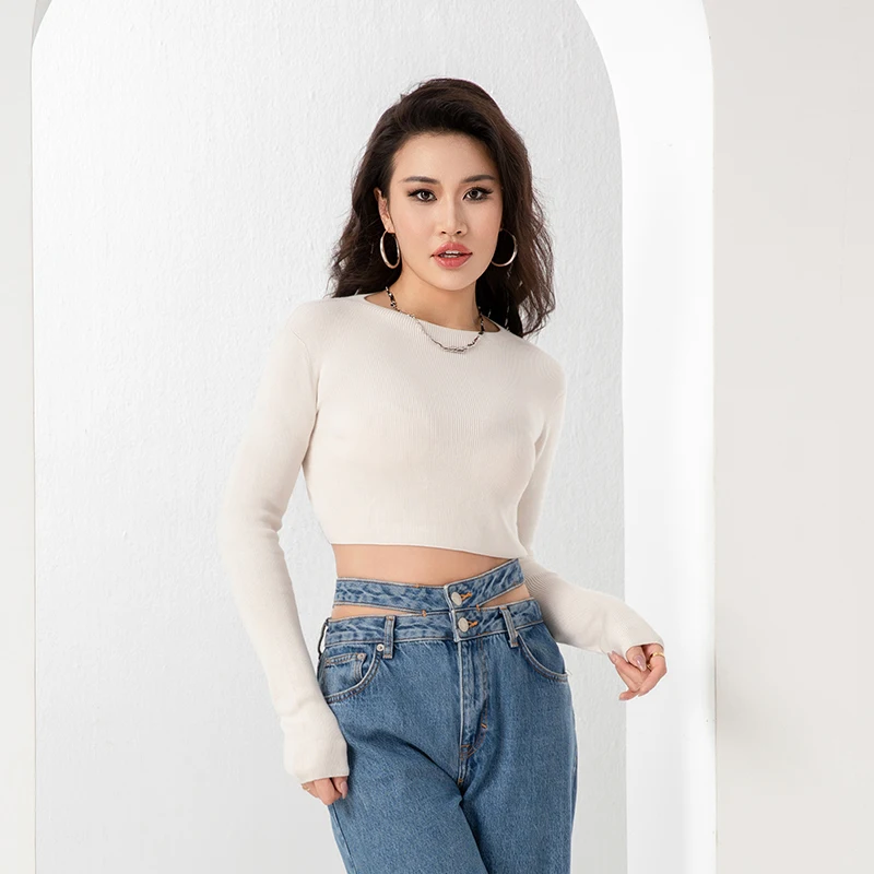 seamless basic top fashion sweater women jumper custom trendy crop tops for women tshirt