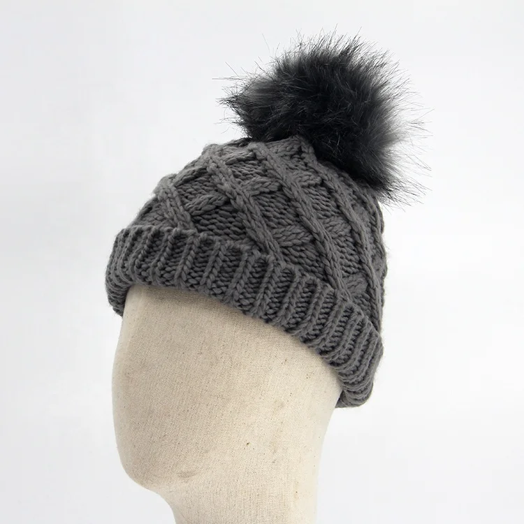 Китайский оптовый рынок, агент, зимняя модная жаккардовая вязаная шапка с меховым помпоном для взрослых, шапки-бини на заказ