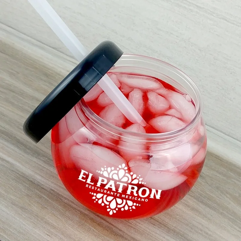 22oz Fish Bowl Cocktail Plastic Glass Slush Yard Lid Cup Plastic Fishbowl Daiquiri Drinking Party Cups Fish Bowl Drink glass