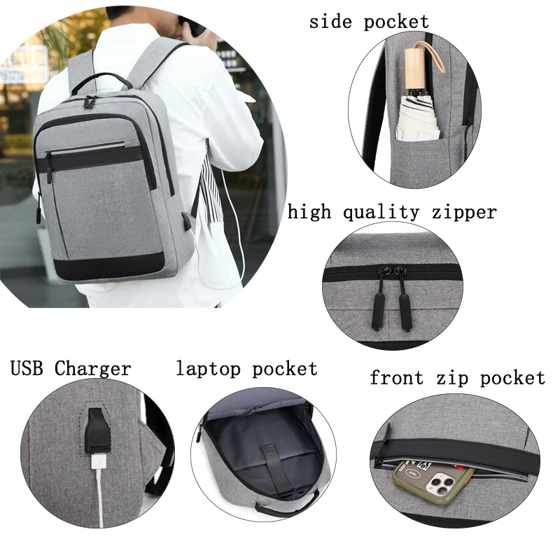 15.6 inch Unisex Custom logo Laptop backpack Large Capacity Trendy Backpack With USB Charging Port