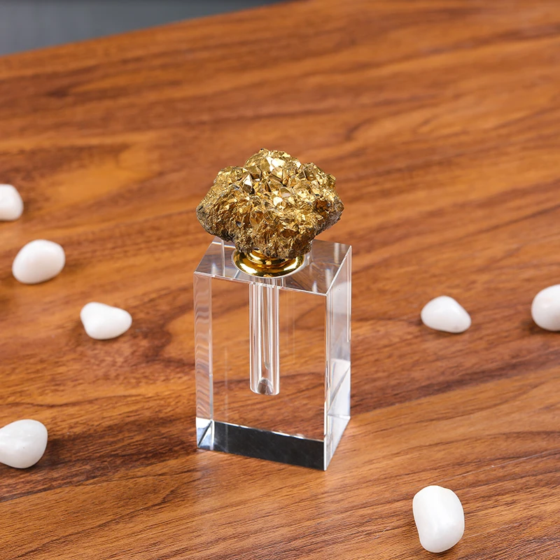 Empty Natural Gold Plated Quartz Stone Agate Crystal Glass Perfume Oil Oud Bottles With Box